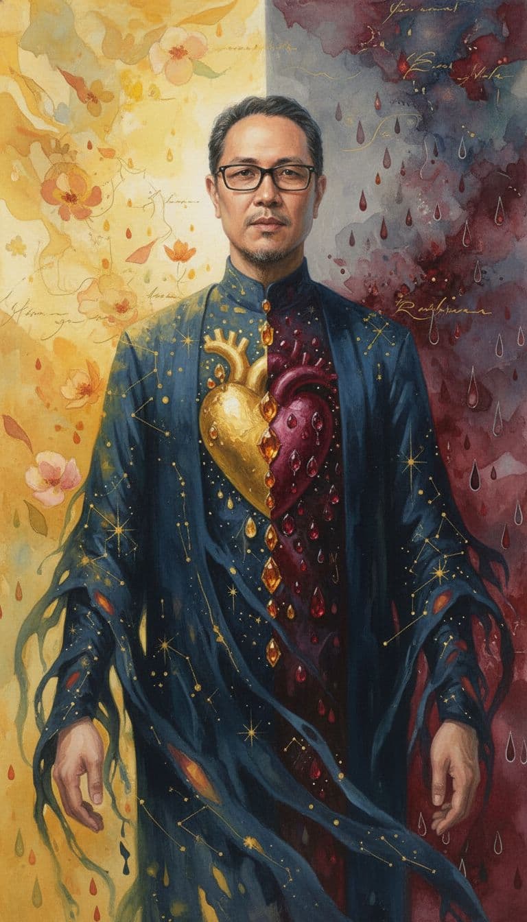 AI generated: oil painting, portrait in the style of Helene Knoop An ethereal man (image provided) who embodies a ...