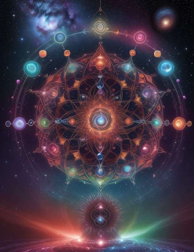 AI generated: envision the seven chakras as radiant, interconnected energy centers suspended in the universe. Each...