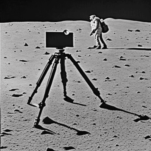 AI generated: Hitler taking a photo from the moon to the earth with an old tripod camera, realistic photo,