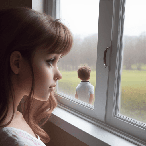 AI generated: A beautiful girl looks out the window at the handsome boy she loves.