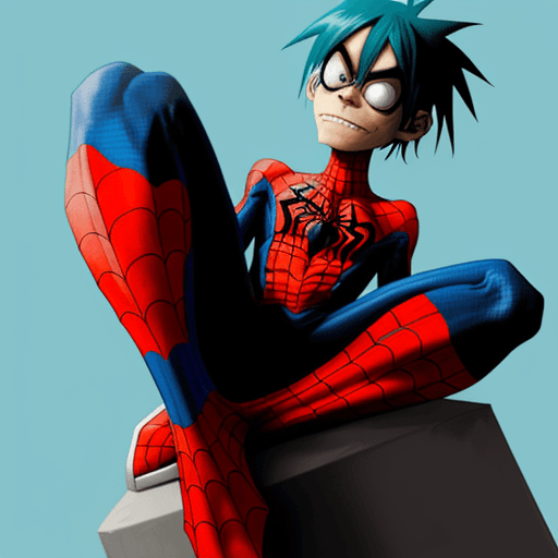 AI generated: 2-D from Gorillaz as Spider-man