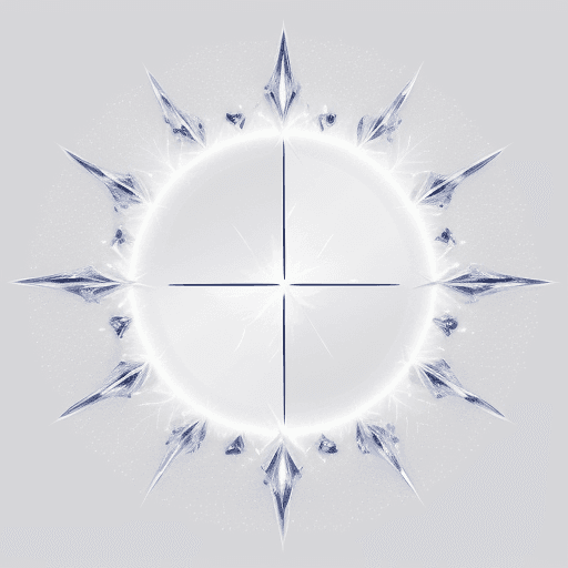 AI generated: a full white and ethereal background with a crystallized circle floating in the middle of the screen...