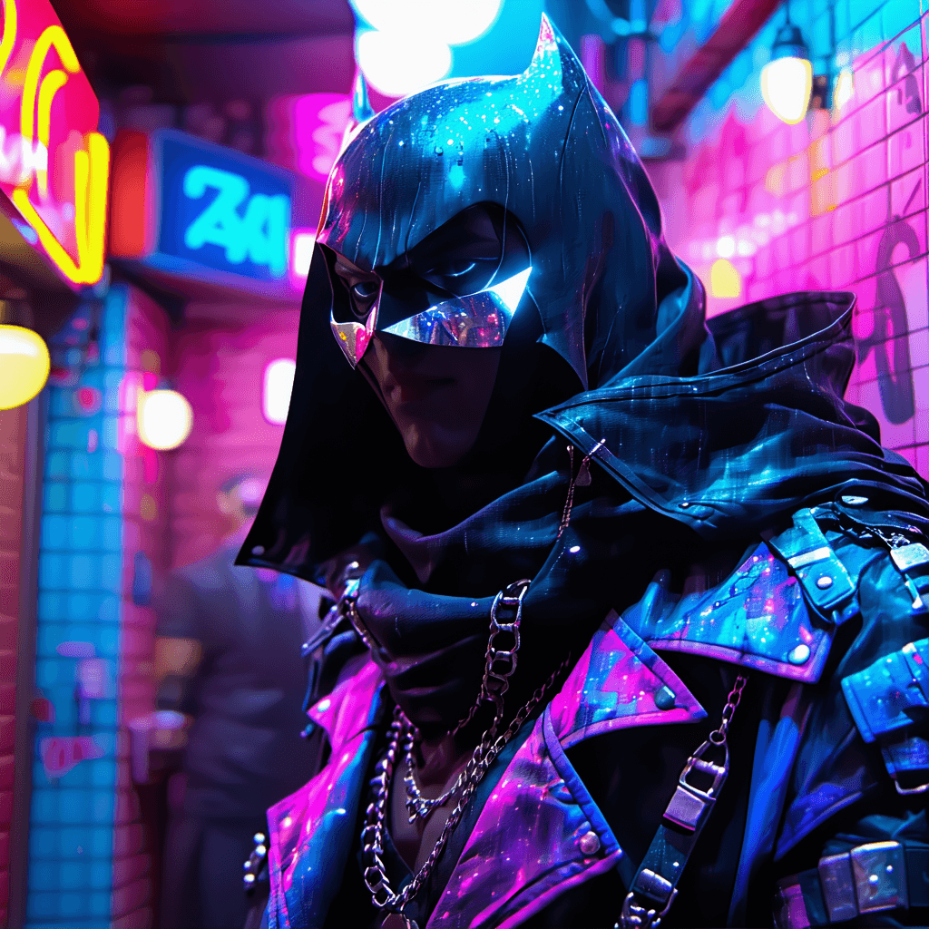 AI generated: Hanna Barbara's Space Ghost in an action movie is cool. Colorful punk style, gangster with platinum ...