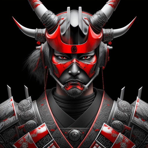 AI generated: Japanese samurai portrait, helmet
with horns, intricately sculpted,
realistic hyper-detailed, machin...
