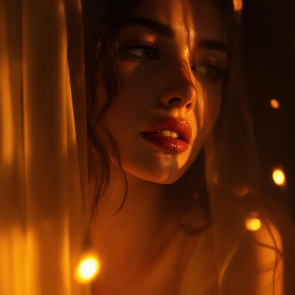 AI generated: modern album cover featuring a close-up portrait of a person bathed in warm golden light, soft shado...