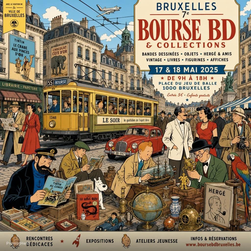 AI generated: Create a detailed vintage Franco-Belgian comic poster in a clean ligne claire illustration style, wi...
