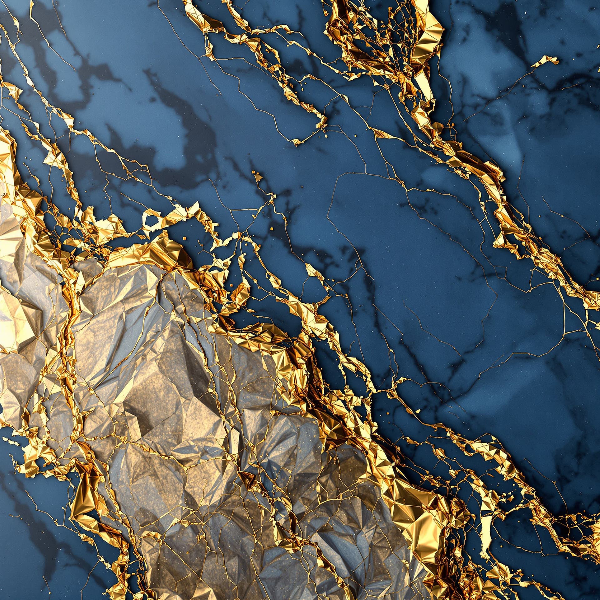 AI generated: Blue and gold marble texture, 3d illustration, cinematic, high detail, hyper realistic, render