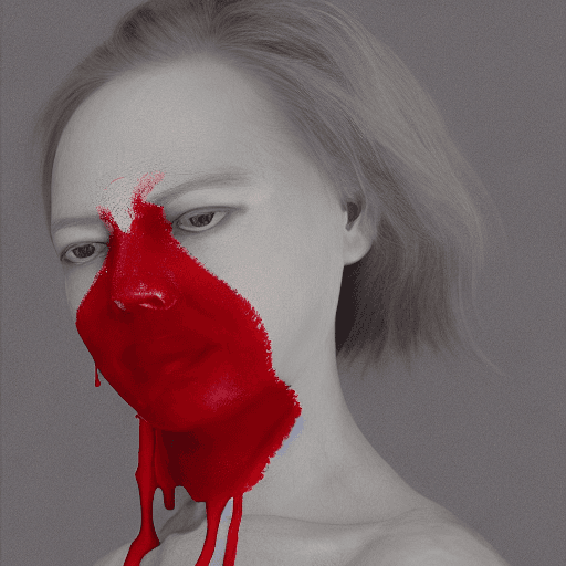 AI generated: dripping red paint across the shape of a female human, realistic , high detail, on a white backgroun...