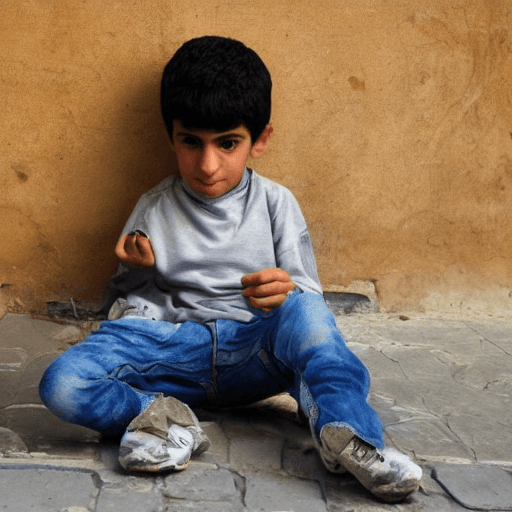 AI generated: An Iranian boy opened his mouth as wide as possible, until his teeth showed, the boy put one hand on...