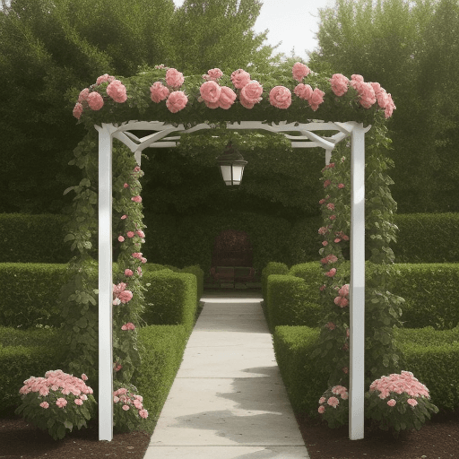 AI generated: A running rose bush growing over an arbor