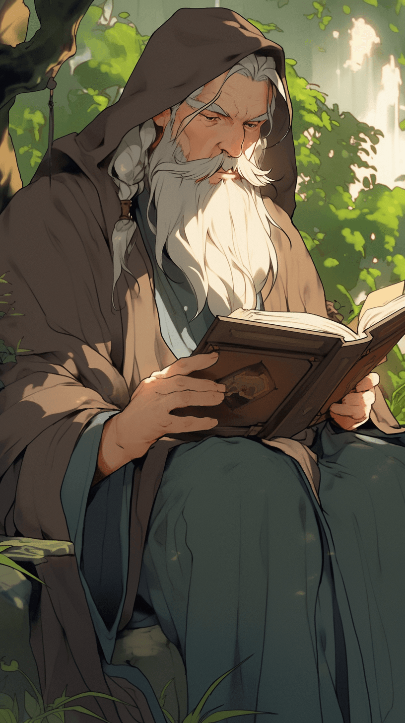 AI generated: A picture of a wise, knowledgeable old man holding a book, Disney wizard reference, gentle and wise ...