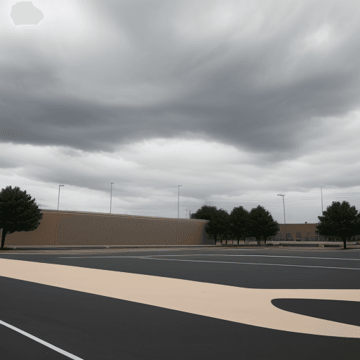 AI generated: giant and empty parking lot. Cloudy day. No building