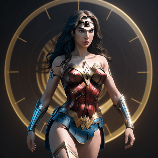 AI generated: time-travel watch with the design and character of wonder woman The watch is Green and Gold, no wate...