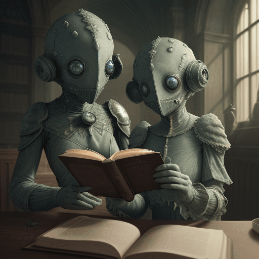 AI generated: A photo of two bacterias belonging to different microbial guilds with eyes reading a book, atmospher...
