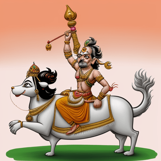 AI generated: make a caricature of modi pulling lord rama to the temple and the rama is confused, make it a funny ...