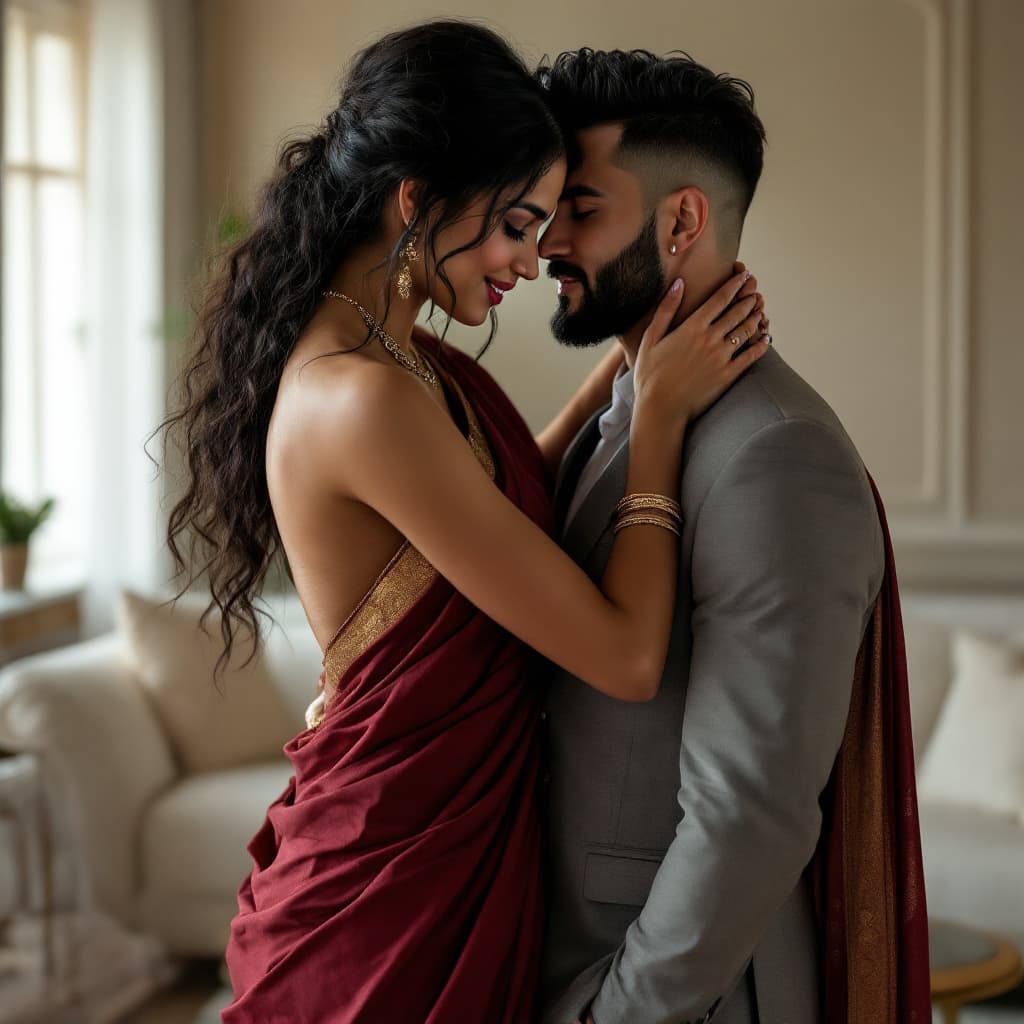 AI generated: full body view  of most beautiful european couple as most beautiful indian couple, most beautiful gi...