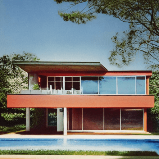 AI generated: Hyper realistic eye level exterior photo of a mid century modern style house overlooking the ocean, ...