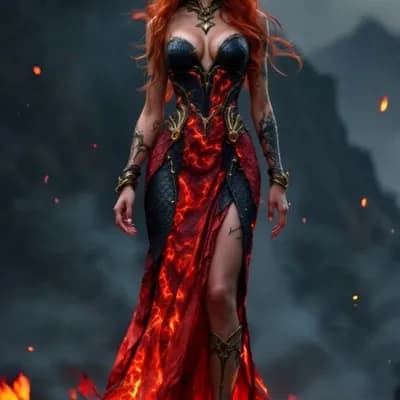 AI generated video: fire on the wear move, the woman spreads her arms