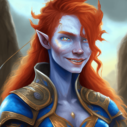 AI generated: (insanely detailed, masterpiece:1.2) , oil painting, D&D fantasy, (blue skinned female elf, blue ski...