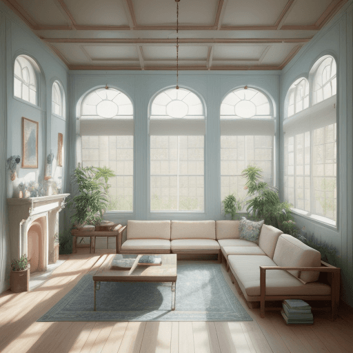 AI generated: High resolution photography interior design, dreamy sunken living room conversation pit, wooden floo...