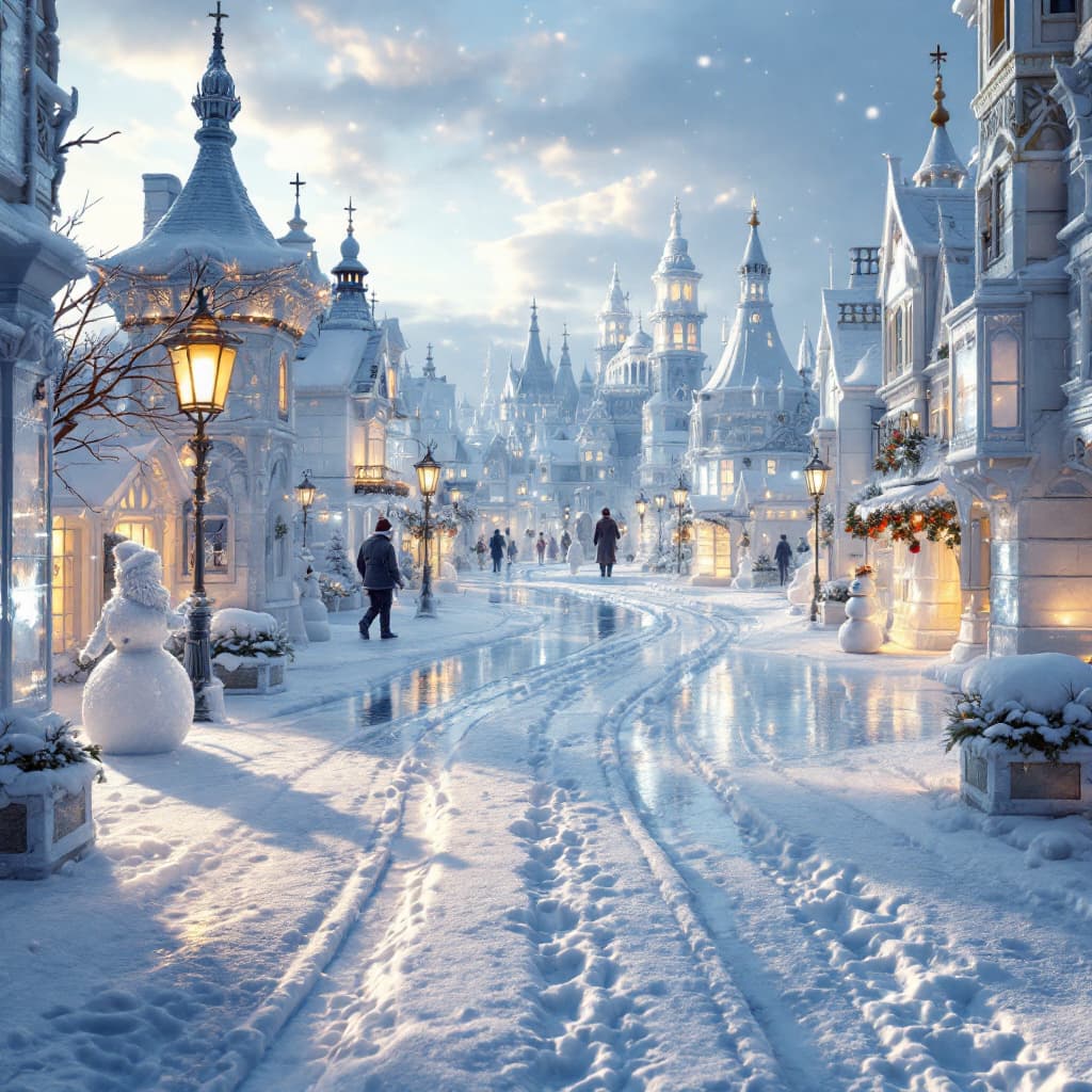 AI generated: 3D render of a photorealistic image of the city of ice Victorian Paris. Ice fairytale sculptures of ...
