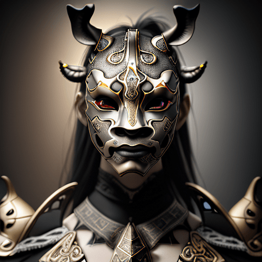 AI generated: face with rhinoceros venetian mask, luminosity of background, fallingcore, hyper realistic and hyper...