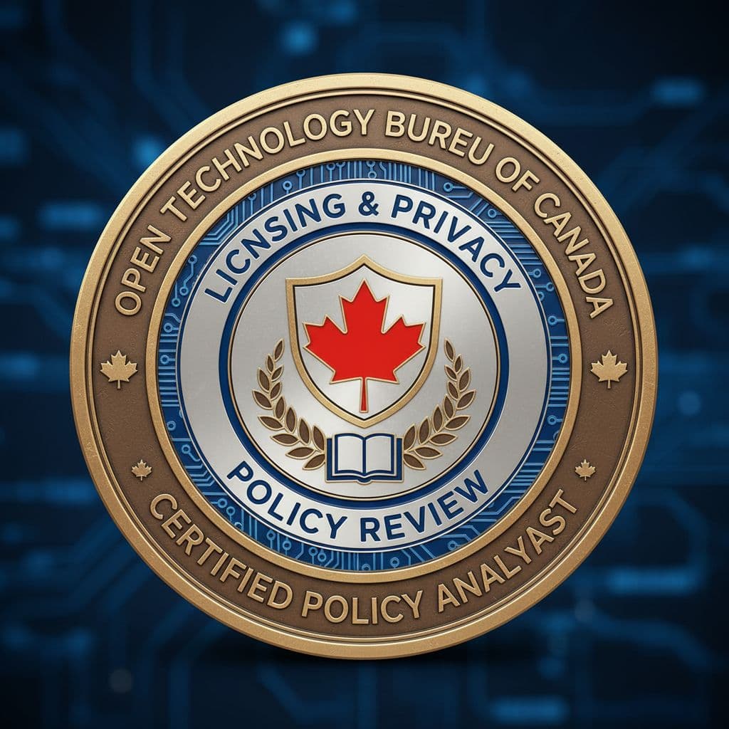 AI generated: Create a professional badge that signifies a qualification from the Open Technology Bureau of Canada...