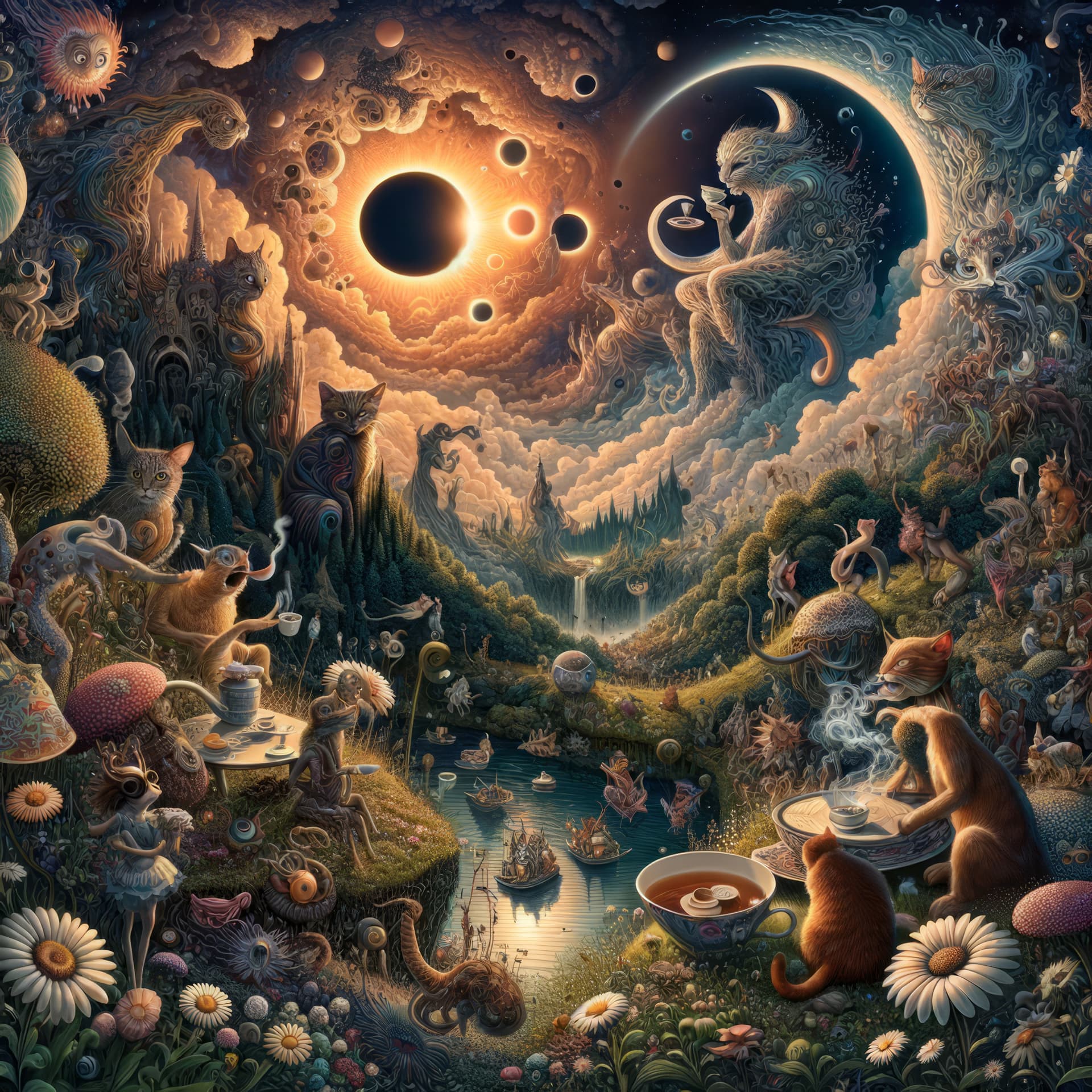 AI generated: A surreal and intricately detailed landscape capturing the essence of a contemporary illustration st...