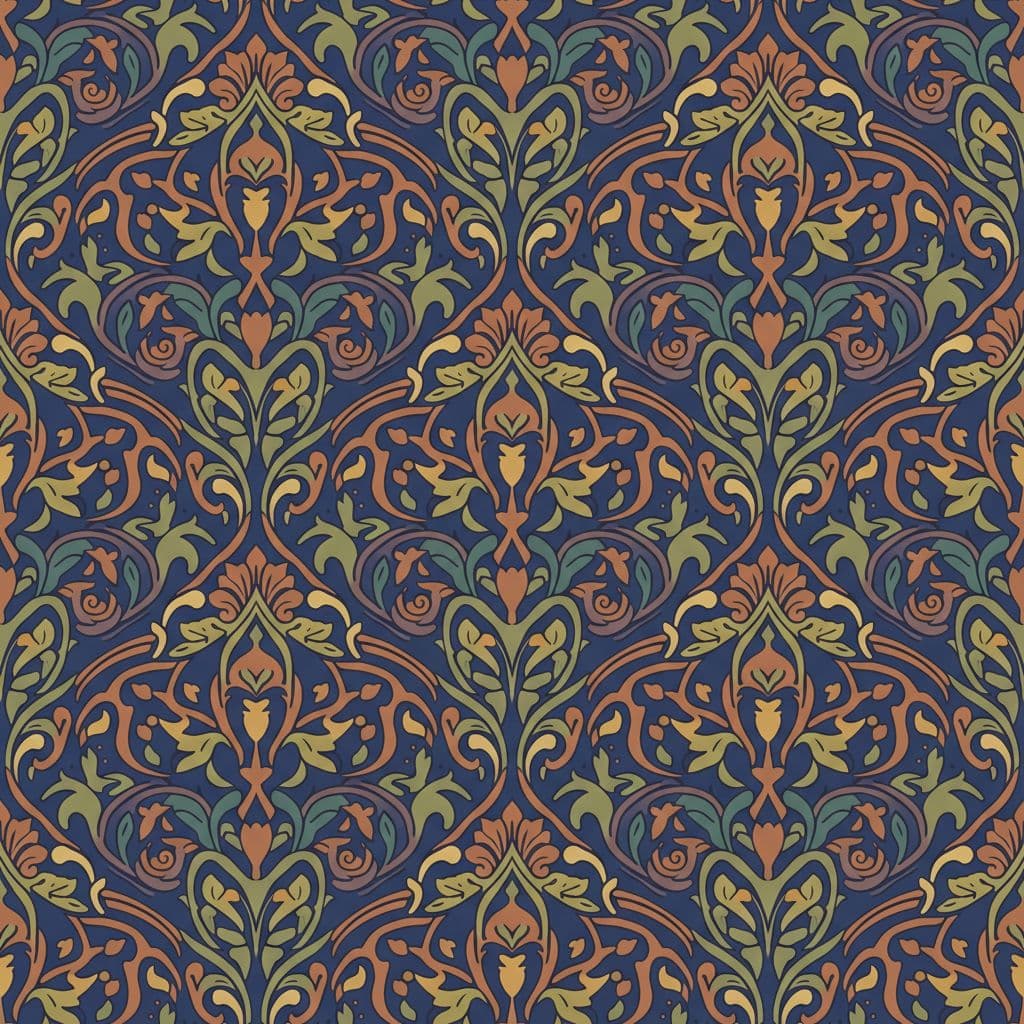 AI generated: Vector illustration. Seamless texture. Inspired by Erich Heckel and Art Nouveau floral motifs, in de...
