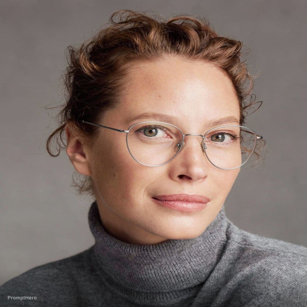 AI generated: A CLASSIC ULTRA REALISTIC PHTO OF A MODEL, MID 30, WITH METAL GLASSES