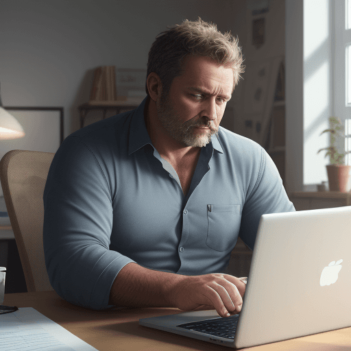 AI generated: A hyper-realistic photography style image of a concentrated man working. in a comfortable and cozy r...