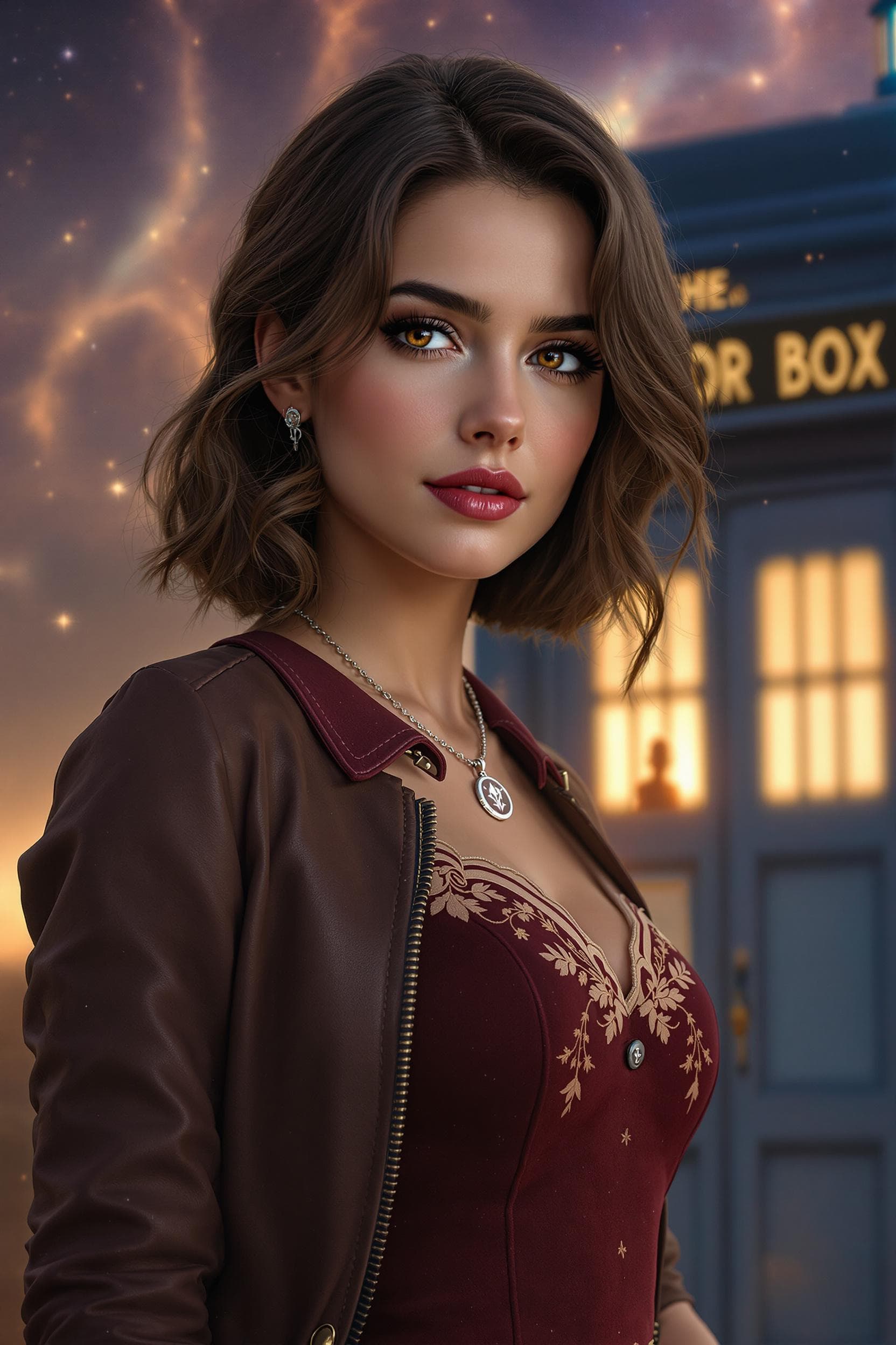 AI generated: A hyper-realistic portrait of Alicia Vikander as Clara Oswald, the enigmatic companion from Doctor W...