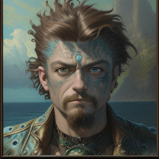 AI generated: Inpunk art by Gustave Moreau, Thomas Kinkade, James Gurney, Frank Frazetta, Mr Nimbus Ocean Man. oil...