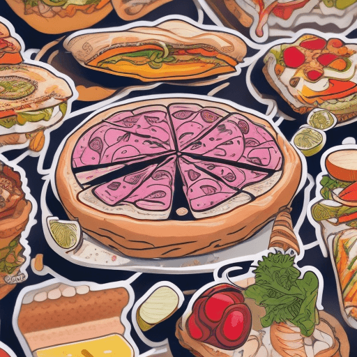 AI generated: Design mouth-watering stickers that showcase popular and delicious foods. Use vibrant colors and det...