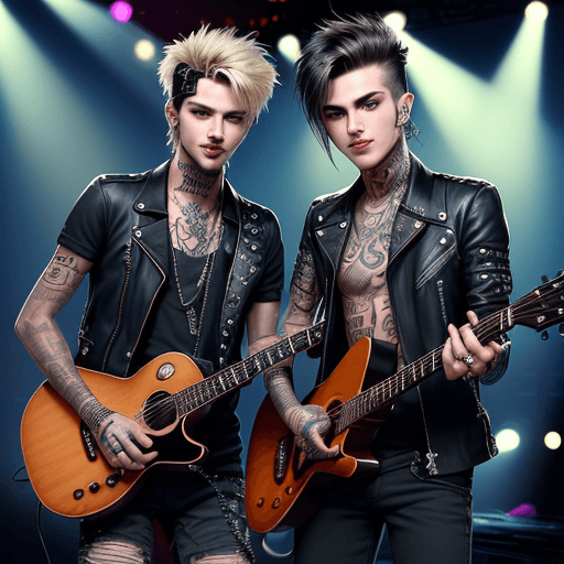 AI generated: two man,charismatic-musician
,mysterious-eyes
,handsome-rockstar
,soulful-voice
,cool-style
,enigmat...