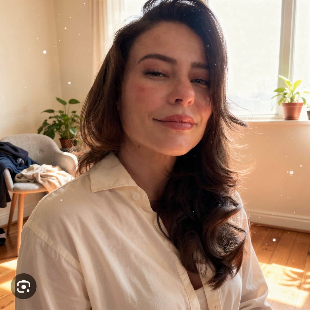 AI generated: Observational documentary image of a young female at home at noon, thin robe worn open, sheer fabric...