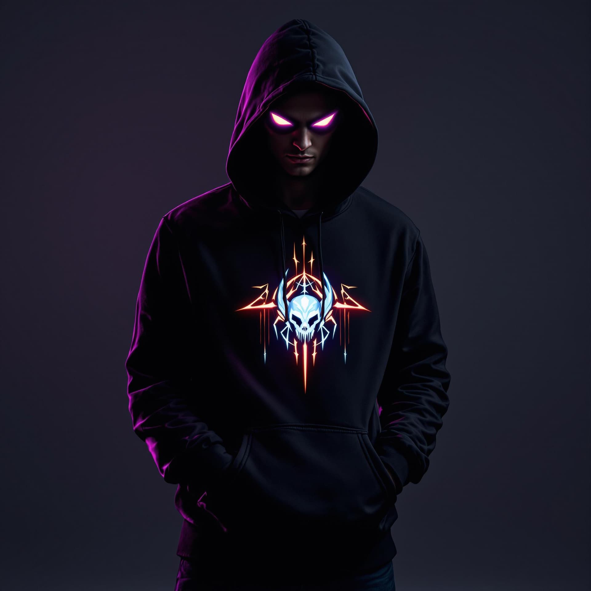 AI generated: Mighty Jinx arcane hoodie rgb lights with giobs on chest 