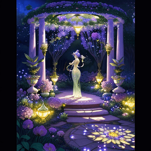 AI generated: Sparklecore Garden, Moonbeams, Shining Flowers, Enchanting Moonbeams, Botanical Scene, glistening Mo...