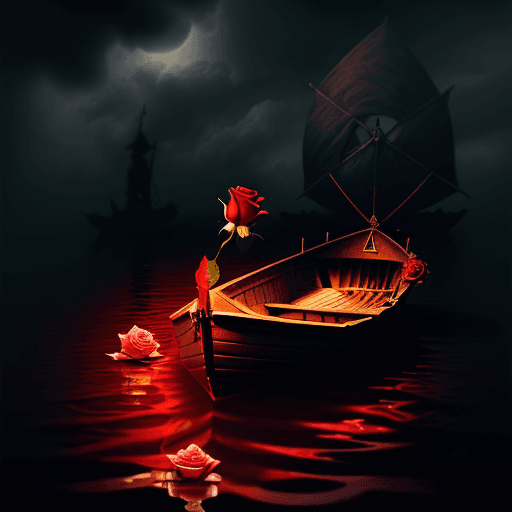 AI generated: A rose in a boat floating in hell