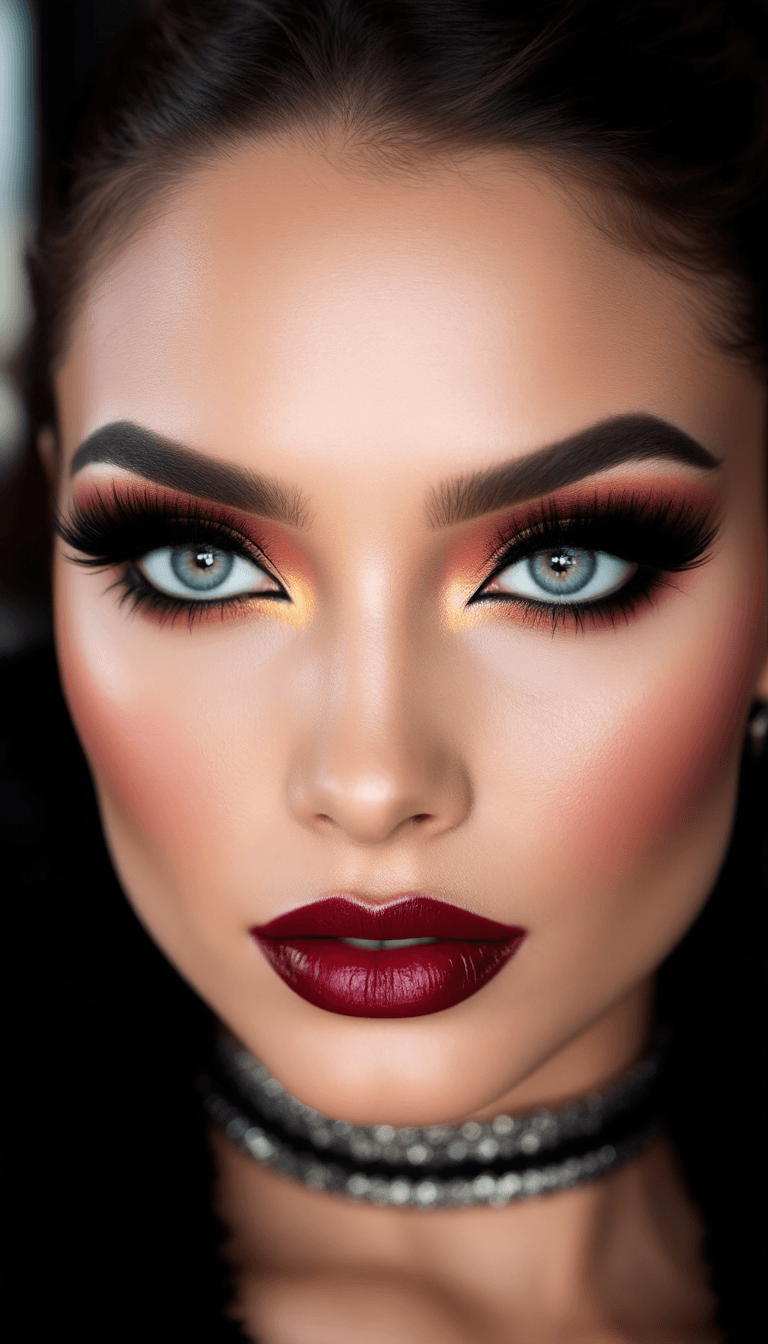 AI generated: Glamorous: An extravagant and sophisticated look with intense colors, bold features, and often incor...