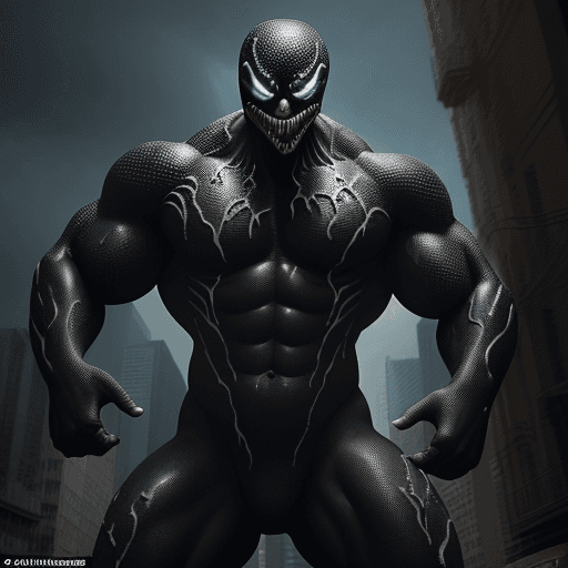AI generated: Realistic photo, the two friends have Venom powers and are posing with their bodies muscular and sym...
