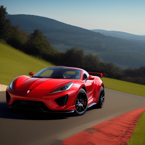 AI generated: sports car in red on a hill 

