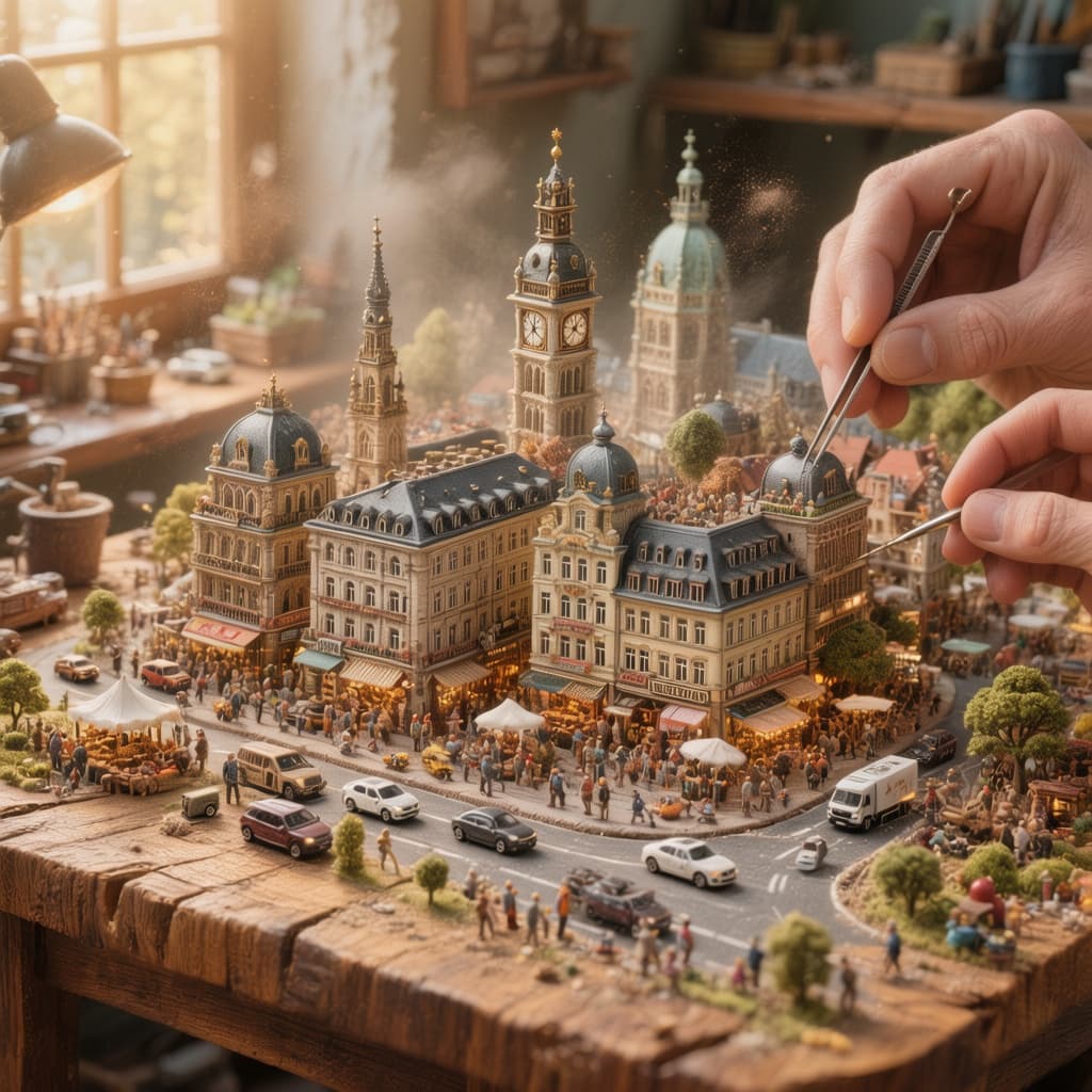 AI generated: ChatGPT Image 2.0: A hyper-detailed miniature diorama of Karlsruhe, Germany seamlessly built directl...