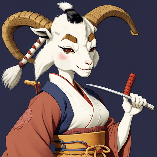 AI generated: art work by Stan Sakai, anthropomorphic goat samurai, female