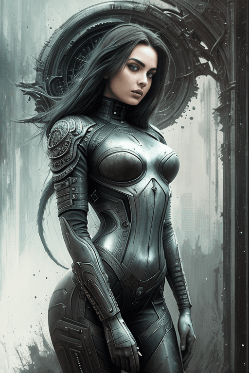 AI generated: an alien Hans Giger, [margot robbie | ana de armas], full body, perfect face, gorgeus face, perfect ...