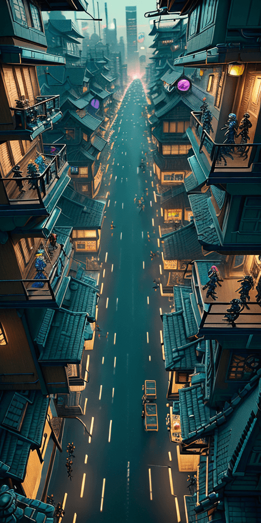 AI generated: ((best quality, masterpiece, RAW photo, digital drawing, cyberpunk style )), high angle shot from ab...