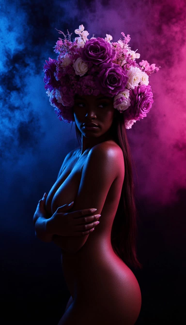 AI generated: An ultra-stylized and highly dramatic fashion editorial, rendered with a cinematic aesthetic. Shot o...