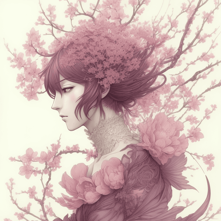 AI generated: delicate blossom of a Flamboyant by Posuka Demizu, highly detailed, deep color, entangled, mysteriou...