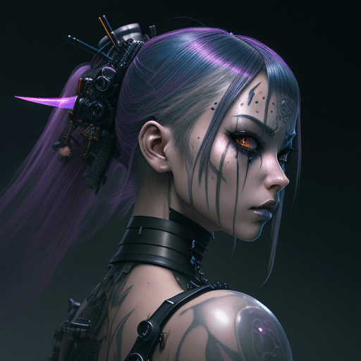 AI generated: soft lustrous raver gutter punk gothic cyborg , samurai warrior,  looking back, , anime, translucent...