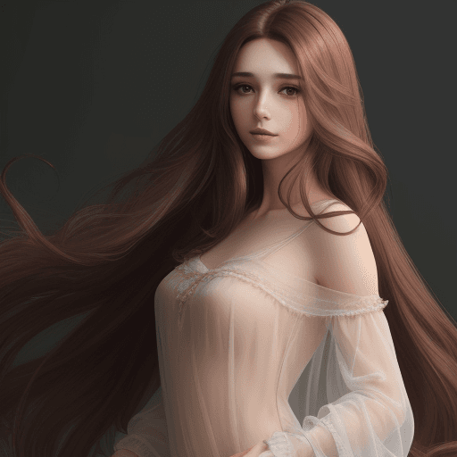 AI generated: woman, serene, sheer, long flowy brown hair, 8k high resolution